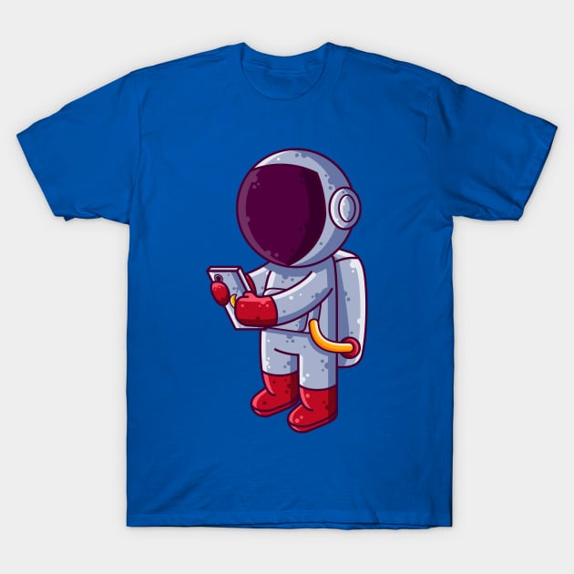 Cute Astronaut Using Smartphone Cartoon T-Shirt by Ardhsells